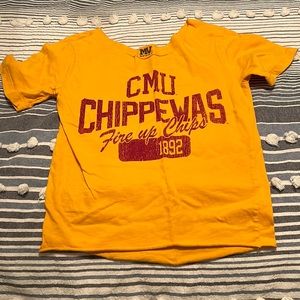Central Michigan University! It has a cut look. It was purchased that way!! ❤️💛